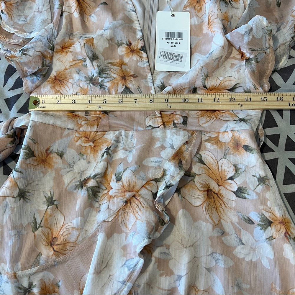 Saints + Secrets Chiffon Floral Flutter Sleeve Tie Waist Faux Wrap Mini Dress M - Picture 16 of 16